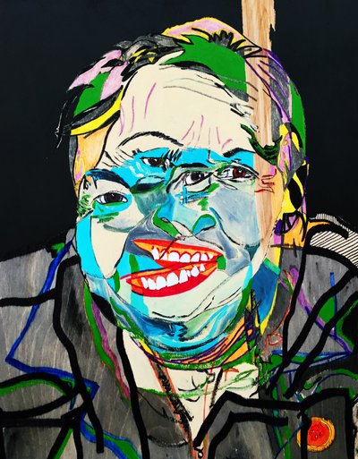 Surportret : Joséphine Bacon 2, 2021 (olieverf en acryl op houtpaneel) door Benoit Erwann Boucherot