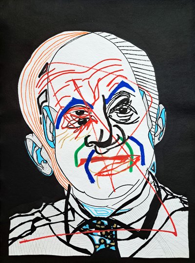 Surportret : Oscar Niemeyer, 2022 (acryl op papier) door Benoit Erwann Boucherot