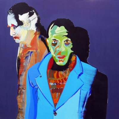 Surportret: Drie migranten  Sébastien, 2020 (olieverf op doek) door Benoit Erwann Boucherot