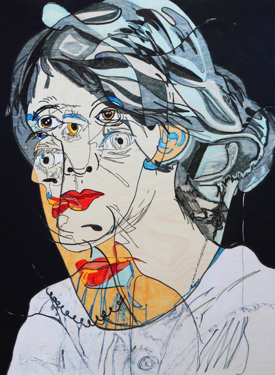 Surportret : Virginia Woolf, 2021 (olieverf en acryl op houtpaneel) door Benoit Erwann Boucherot