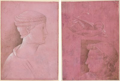 Borstbeeld van een Vrouw (recto); Hoofd van een Man, Twee Studies van een Vrouwenprofiel en een Studie van een Engel (verso) door Benozzo Gozzoli