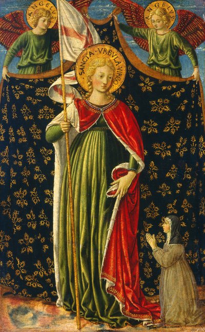 Sint Ursula met twee engelen en schenker door Benozzo Gozzoli