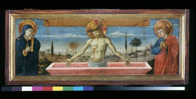 Christus in piëteit tussen de Maagd en St. Johannes door Benozzo di Lese di Sandro Gozzoli