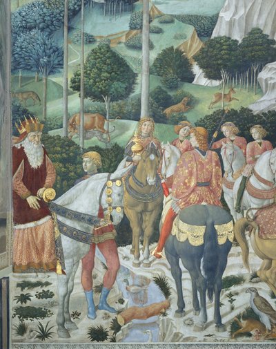 Giuseppe, de patriarch van Constantinopel, als een van de Drie Koningen, detail uit de Reis van de Wijzen-cyclus in de kapel, ca. 1460 (fresco) door Benozzo di Lese di Sandro Gozzoli