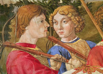 Processie van de Wijzen, geleid door Lorenzo de Magnifieke in de gedaante van de Wijze Caspar, (detail) door Benozzo di Lese di Sandro Gozzoli