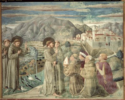 St. Franciscus predikt tot de vogels en zegent Montefalco, 1452 door Benozzo di Lese di Sandro Gozzoli