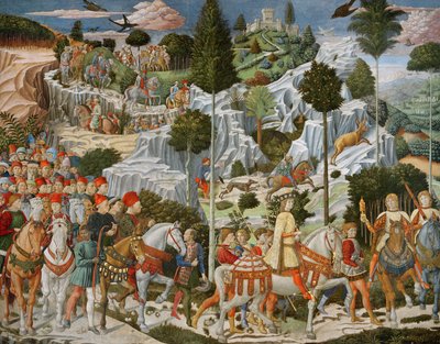 De reis van de wijzen naar Bethlehem, de rechterwand van de kapel, c.1460 door Benozzo di Lese di Sandro Gozzoli