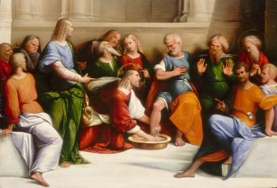Christus wast de voeten van de discipelen door Benvenuto Tisi