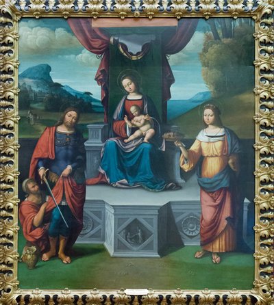 Madonna en Kind op de troon met Sint Martinus en Sint Rosalia door Benvenuto Tisi da Garofalo