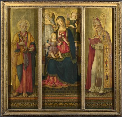 Maagd en Kind met heiligen Petrus en Nicolaas door Benvenuto di Giovanni
