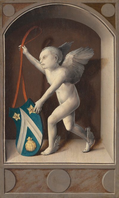 Putto met Wapens van Jacques Coëne [achterkant], ca. 1513 door Bernaert van Orley