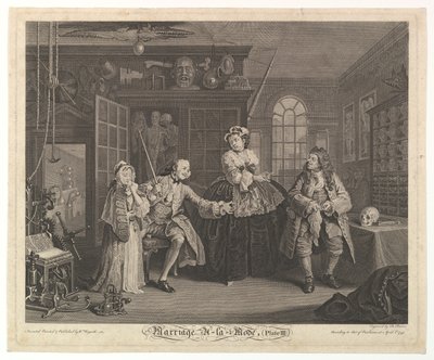 Marriage A-la-Mode, Plaat III, april 1745 door Bernard Baron