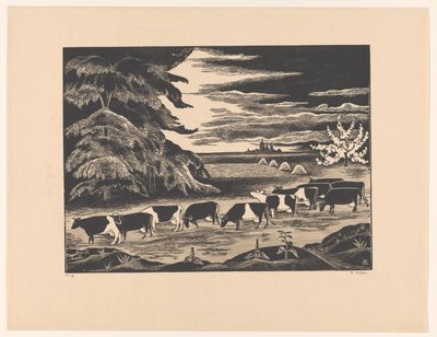 Koeien in een landschap door Bernard Essers (signed by artist)