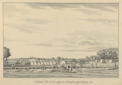 Een Zuidelijk Uitzicht op het Kamp op Hampton Court Green 1731, 1731-33 door Bernard III Lens