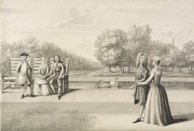 Figuren aan de oever van het Long Water, Hampton Court Palace door Bernard Lens