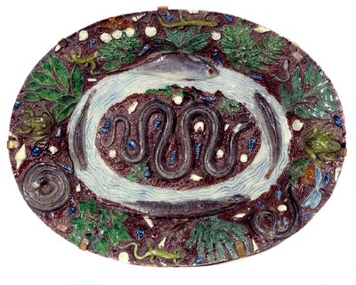 Faience schaal met slangen en amfibieën door Bernard Palissy