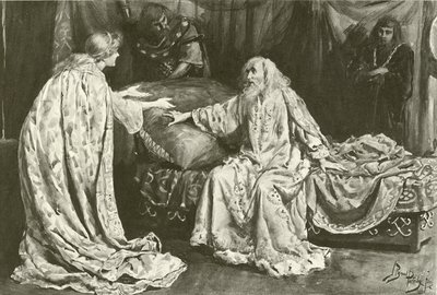 Miss Ellen Terry als Cordelia, Mr Henry Irving als King Lear door Bernard Partridge