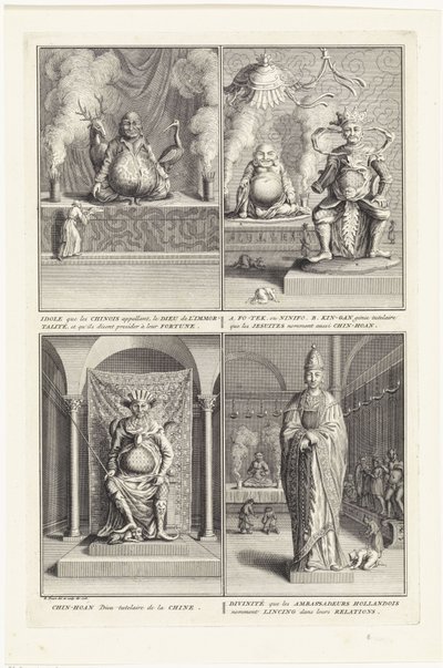 Vier Chinese goden, 1728 door Bernard Picart