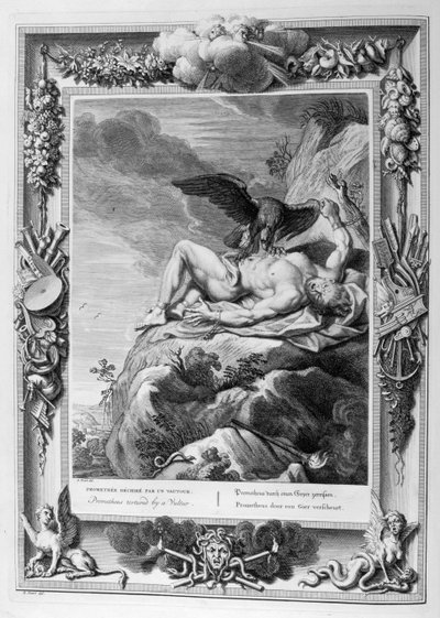 Prometheus verslonden door de adelaar (gravure) door Bernard Picart