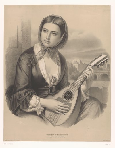 Vrouw bespeelt een mandoline door Bernard Romain Julien