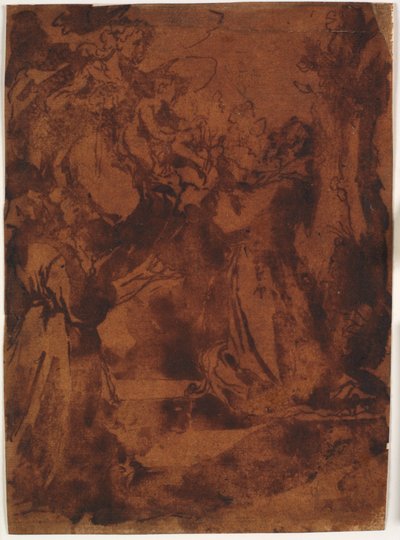 Maagd Maria met het Kind Jezus geeft Sint Franciscus van Assisi en een onbekende franciscaanse monnik de franciscaanse gordel door Bernardino Capitelli