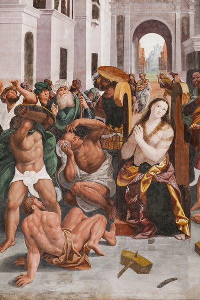 Detail van de marteldood van Sint-Catharina (detail) door Bernardino Lanino