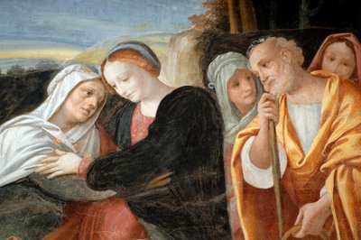 Maria met St. Anna en St. Joachim (detail) door Bernardino Lanino