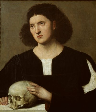 Portret van een jonge Man met een Schedel, c1510-1515 door Bernardino Licinio