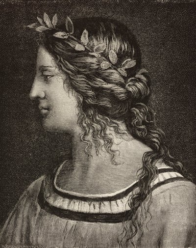 Huwelijk van de Maagd, gravure van detail van fresco door Bernardino Luini in Saronno heiligdom, Italië, uit L