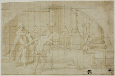 Ontwerp voor een lunet: Duivels en heilige in een klooster door Bernardino Poccetti