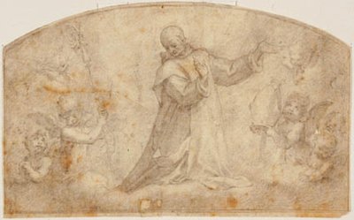 St. Bruno omringd door engelen met een staf en een mijter door Bernardino Poccetti