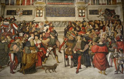 Italië Toscane Siena, Kathedraal De Duomo: De kroning van Pius II (1405-1464) door Bernardino di Betto Pinturicchio