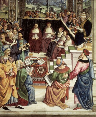 Pius II bijeen in Mantova voor dieet georganiseerd om kruistocht tegen Turken te plannen, detail van Verhalen van Pius II door Bernardino di Betto Pinturicchio