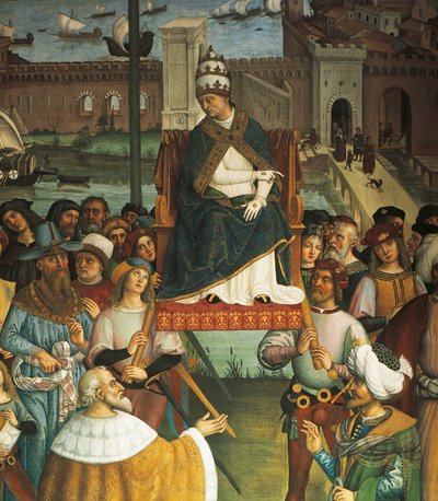 Pius II (detail) door Bernardino di Betto Pinturicchio