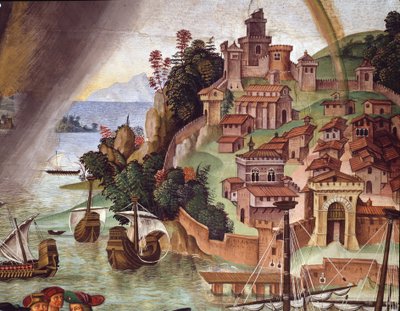Paus Pius II gaat naar het Concilie van Basel. (detail) door Bernardino di Betto Pinturicchio