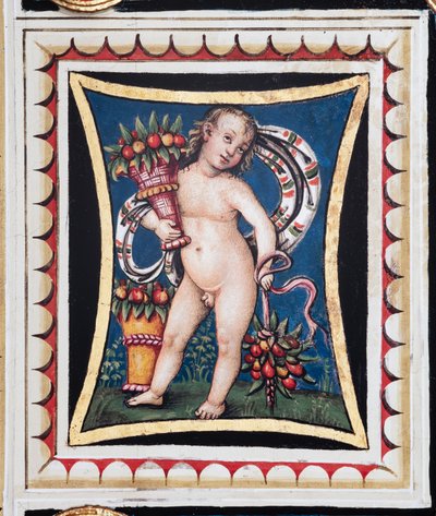 Piccolomini Bibliotheek, het plafond, paneel met allegorie van de Seizoenen: Lente door Bernardino di Betto Pinturicchio