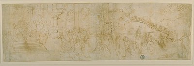 Salomo en de koningin van Scheba (recto); Schets van de koningin van Scheba (verso) door Bernardo Castello