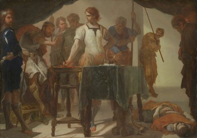 Mucius Scaevola in confrontatie met koning Porsenna door Bernardo Cavallino