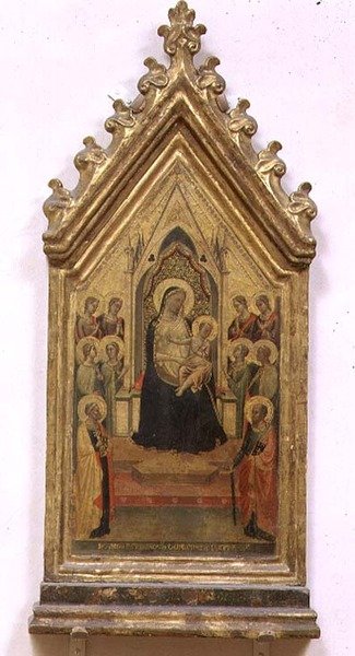 Madonna en Kind op de troon met de heiligen Petrus en Paulus en engelen door Bernardo Daddi