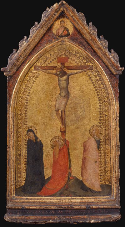 De Kruisiging met Maria Magdalena, Madonna en Johannes de Evangelist (tempera op paneel) door Bernardo Daddi