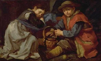 Een meisje en een jongen met een vuurpot door Bernardo Eberhart Keilhau