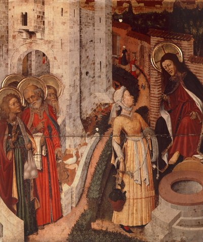 Jezus en de Samaritaanse vrouw, detail van het Transfiguratie Altaarstuk, circa 1445 door Bernardo Martorell