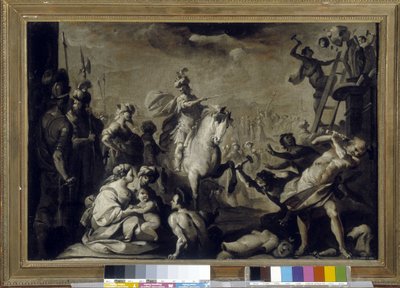 Constantijn (Constantijn I, Caius Flavius Valerius Aurelius Constantinus, Romeinse keizer stierf 337) vernietigt afgoden door Bernardo Strozzi
