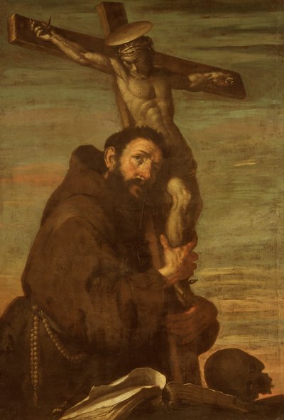 St. Franciscus van Assisi omarmt een kruisbeeld, ca. 1600-1640 door Bernardo Strozzi