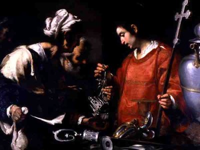 St. Laurentius Verdeelt zijn Rijkdom aan de Armen door Bernardo Strozzi