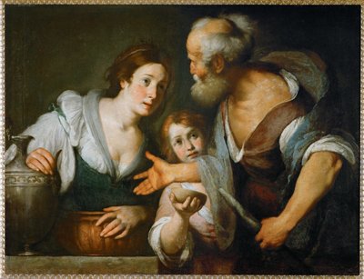 De profeet Elisa en de weduwe van Sarepta ... (olieverf op doek) door Bernardo Strozzi