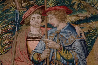 Vlaamse wandtapijt. Serie De Stichting van Rome: Faustulus ontmoet Romulus en Remus. Cartonist Barend van Orley (?). Manufacture Brussel. 1525-1530. (detail) door Bernart van (attr. to) Orley