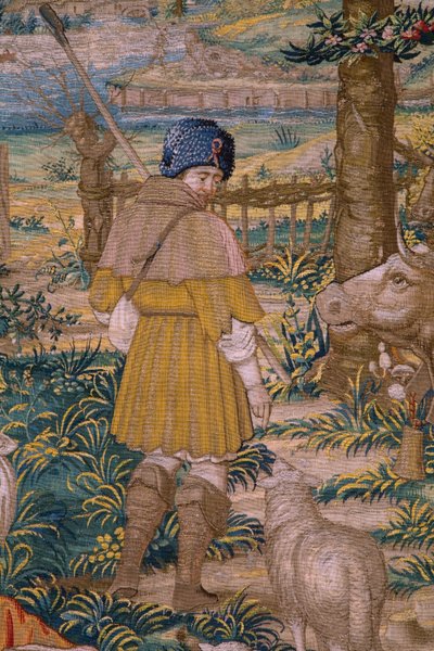 Vlaamse wandtapijt. Serie De stichting van Rome: Faustulus ontmoet Romulus en Remus. Tekenaar Barend van Orley (?). Brusselse fabricage. 1525-1530. (detail) door Bernart van (attr. to) Orley