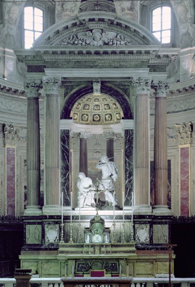 Uitzicht op het hoofdaltaar met de marteldood van St. Paulus door Bernini Algardi A. and Bitonto