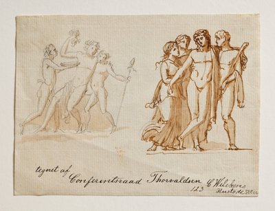 Bacchus en twee Faunen. Bacchus, Hercules en twee Vrouwen door Bertel Thorvaldsen